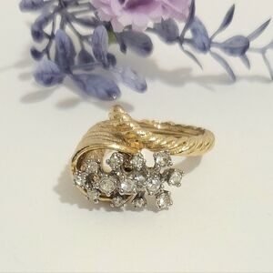 Vintage Gold Plated Cornucopia Crystal Statement Ring Size 6 Adjustable